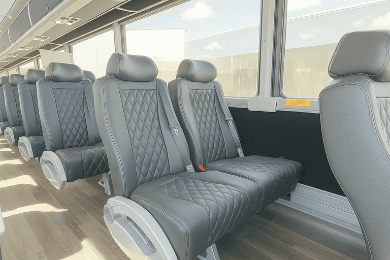 interior of Roswell Shuttle Bus Company charter bus